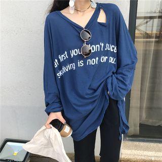 Lettering Ripped Long-sleeve T-shirt