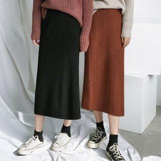 Slit-back Midi Rib-knit Skirt