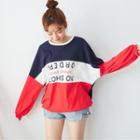 Color Block Letter Print Pullover Red - One Size