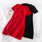 V-neck Drawstring Knit Dress
