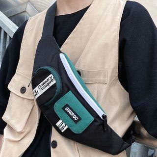 Paneled Lettering Sling Bag