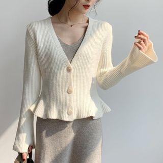 Bell-sleeve V-neck Knit Cardigan