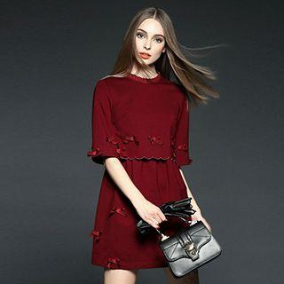 Elbow-sleeve Bow-detail Dress