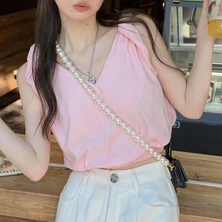 Sleeveless V-neck Crop Top Pink - One Size
