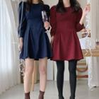 3/4-sleeve Plain Mini A-ling Dress