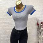 Embroider Letter Two Tone Cropped Top