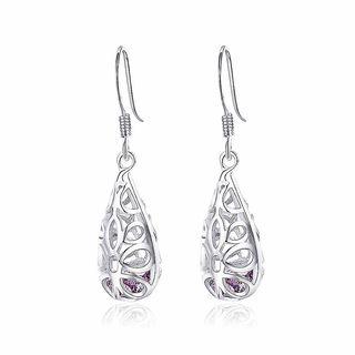 Elegant 925 Sterling Silver Pierced Earrings With Purple Cubic Zircon