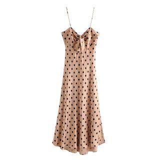 Spaghetti-strap Dotted Midi A-line Dress