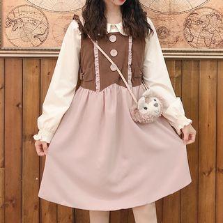 Buttoned Two-tone Jumper Dress