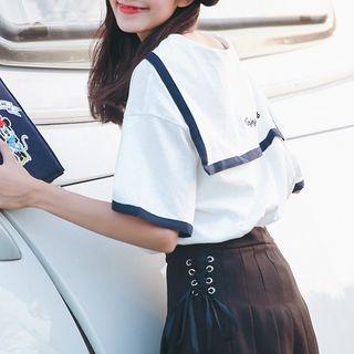 Elbow-sleeve Sailor Collared Top
