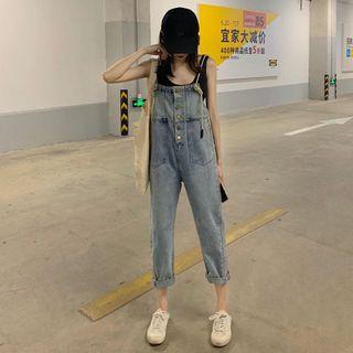 Plain Tank Top / Cropped Denim Jumper Pants