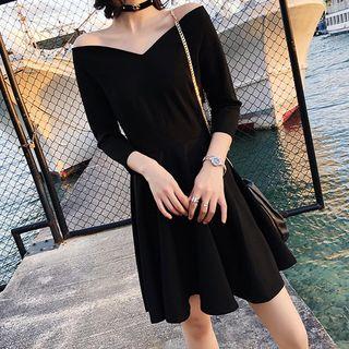 3/4-sleeve Off-shoulder Mini A-line Dress