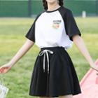 Set: Short-sleeve Lettering Raglan T-shirt + Wide Leg Sweatshorts