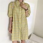 Elbow-sleeve Pattern Mini A-line Shirt Dress