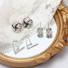 3 Pair Set : Rhinestone Alloy Earring (assorted Designs) Set Of 3 - Silver - One Size