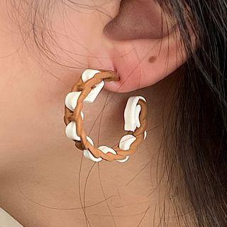 Hoop Earring 2855a - 1 Pair - Silver Needle - Coffee & White - One Size