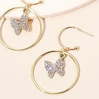 Butterfly Hoop Earring 1 Pair - Gold - One Size