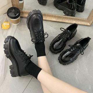Plain Platform Chunky Heel Lace-up Shoes