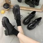 Plain Platform Chunky Heel Lace-up Shoes
