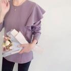 Round-neck Frilled-detail Slit-side Top