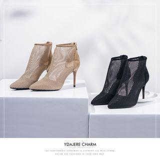 Perforated High-heel Pointy-toe Ankle Boots