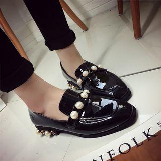 Chunky Heel Faux Leather Loafers