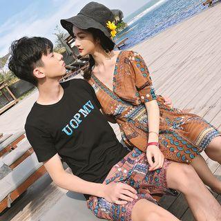 Couple Matching Patterned Short Sleeve Dress / Short Sleeve T-shirt / Patterned Shorts