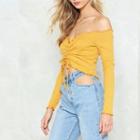 Lettuce Edge Off-shoulder Long-sleeve Cropped Top