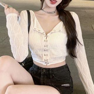 Perforated Crop Cardigan White - One Size