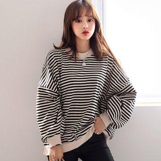 Balloon-sleeve Stripe Oversized Sweatshirt