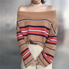 Color-block Striped Long-sleeve Loose-fit Knit Top