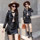 Set: Faux Leather Biker Jacket + Skirt