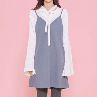 Inset Spaghetti-strap Dress Tie-neck Chiffon Blouse