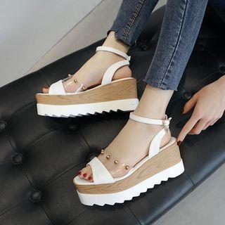 Studded Clear Strap Platform Wedge Sandals