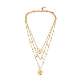 Alloy Disc Pendant Layered Necklace C15108 - One Size
