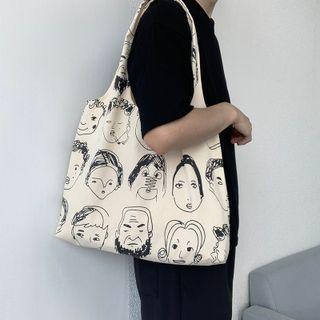 Face Print Tote Bag Black & White - One Size
