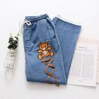 Bear Embroidered Jeans Denim Blue - One Size