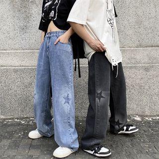 Mid-rise Star Spray Paint Wide-leg Jeans
