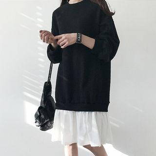 Layered-hem Brushed-fleece Lined Pullover Dress