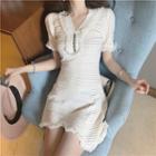 V-neck Frayed Trim Short-sleeve Dress