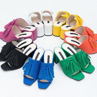 Tasseled Chunky-heel Mules