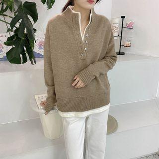 Mock Two-piece Henley Sweater