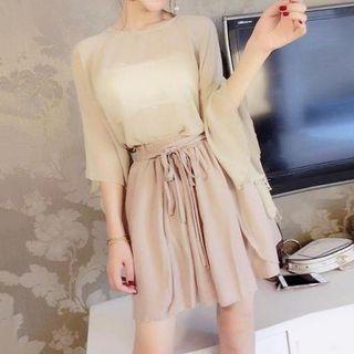 Set: Long-sleeve Chiffon Top + Shorts