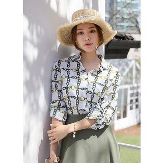 Tab-sleeve Scarf-print Shirt
