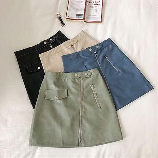 Faux Leather Zip Detail Mini A-line Skirt