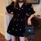 Short-sleeve Embellished Mini A-line Dress As Shown In Figure - One Size