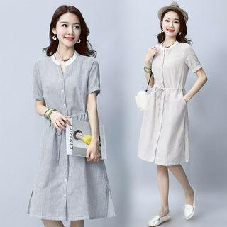 Striped Drawstring Short-sleeve Dress