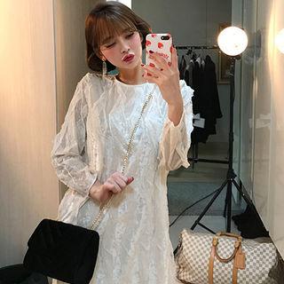 Lace-embellished Velvet Mini Shift Dress