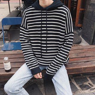Hooded Stripe Patched Sweater