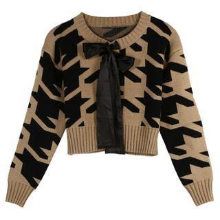 Houndstooth Bow Accent Sweater